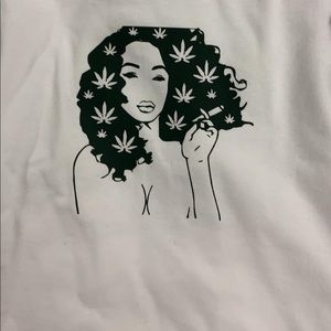 White tee with dark green vinyl graphic